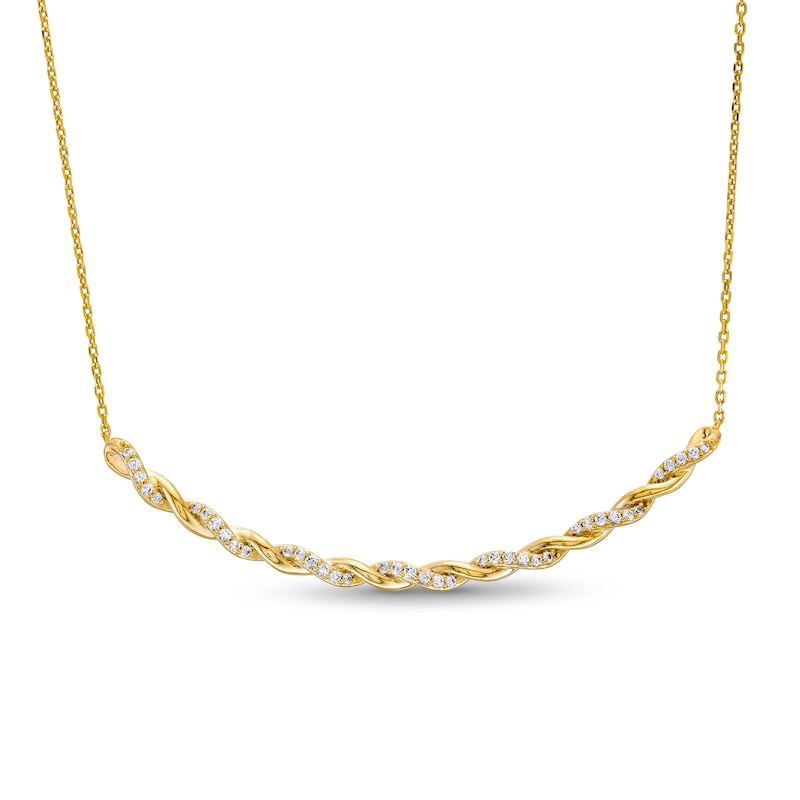 Circle of Gratitude® Collection 0.30 CT. T.W. Diamond Polished Curved Bar Necklace in 10K Gold - 19"|Peoples Jewellers