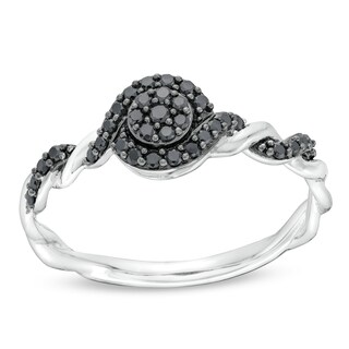 Circle of Gratitude® Collection 0.20 CT. T.W. Black Multi-Diamond Frame Twist Shank Ring in Sterling Silver