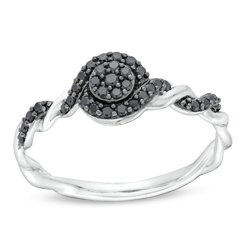 Circle of Gratitude® Collection 0.20 CT. T.W. Black Multi-Diamond Frame Twist Shank Ring in Sterling Silver
