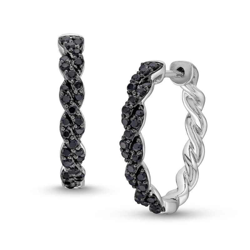 Circle of Gratitude® Collection 0.40 CT. T.W. Black Diamond Twist Huggie Hoop Earrings in Sterling Silver|Peoples Jewellers