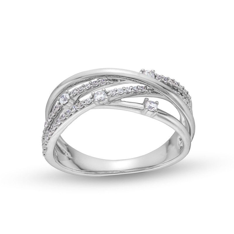 Main Image 1 of Circle of Gratitude® Collection 0.20 CT. T.W. Diamond Multi-Row Orbit Ring in Sterling Silver