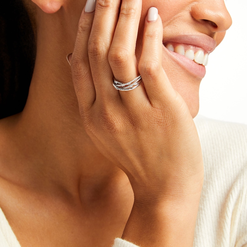 Main Image 2 of Circle of Gratitude® Collection 0.20 CT. T.W. Diamond Multi-Row Orbit Ring in Sterling Silver