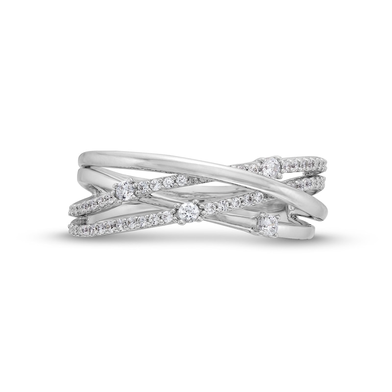 Main Image 4 of Circle of Gratitude® Collection 0.20 CT. T.W. Diamond Multi-Row Orbit Ring in Sterling Silver