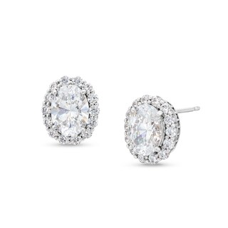 Oval White Lab-Created Sapphire Frame Stud Earrings in Sterling Silver