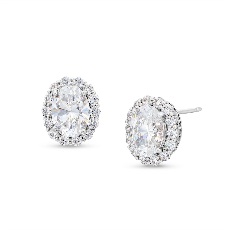 Main Image 1 of Oval White Lab-Created Sapphire Frame Stud Earrings in Sterling Silver