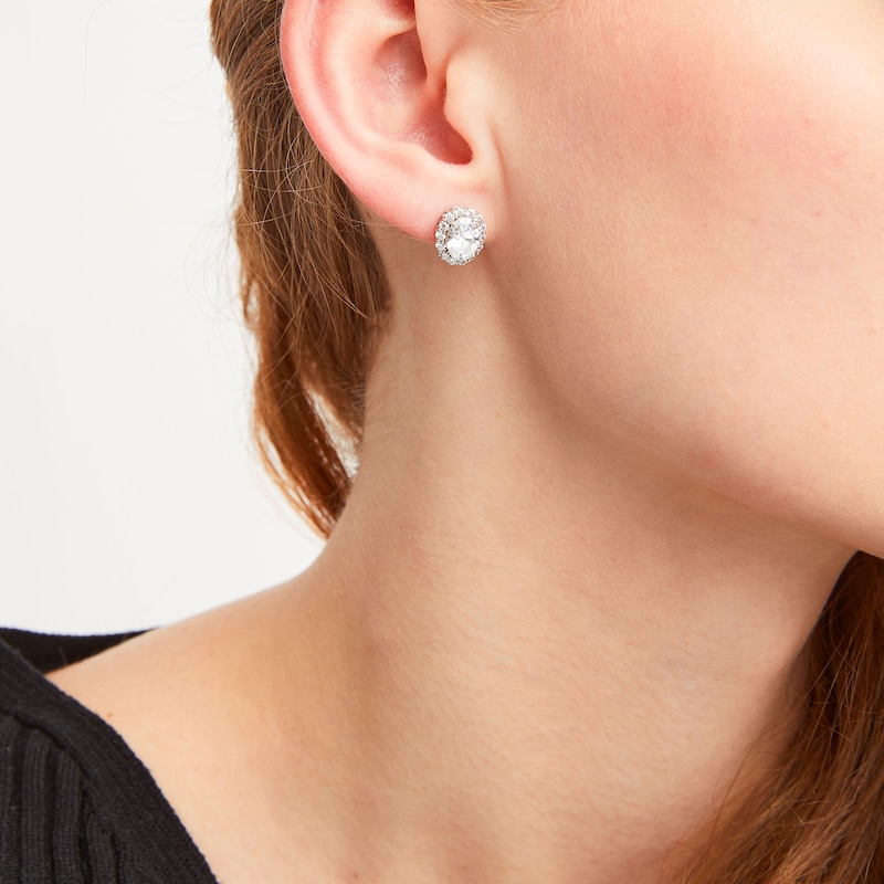 Main Image 2 of Oval White Lab-Created Sapphire Frame Stud Earrings in Sterling Silver