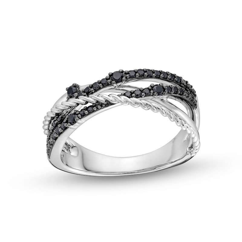 Main Image 1 of Circle of Gratitude® Collection 0.20 CT. T.W. Black Diamond Braided Orbit Ring in Sterling Silver