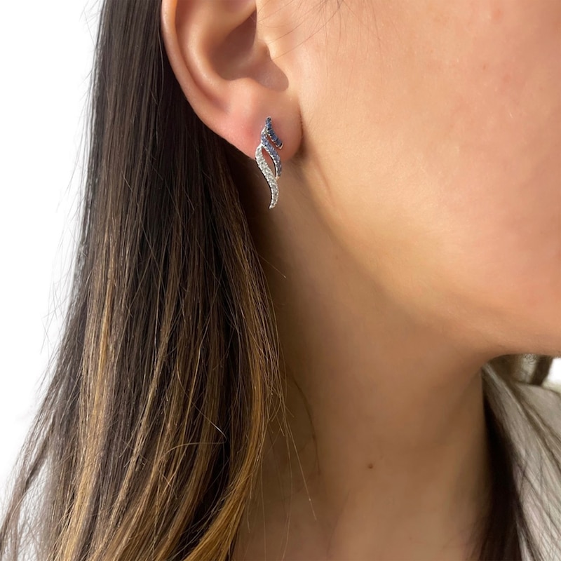 Main Image 2 of Le Vian® Blueberry Sapphires™ and Vanilla Sapphires™ Denim Ombré™ Flame Drop Earrings in 14K Vanilla Gold™