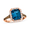 Thumbnail Image 0 of Le Vian® Emerald-Cut Deep Sea Blue Topaz™ and 0.30 CT. T.W. Diamond Octagon Frame Ring in 14K Strawberry Gold®