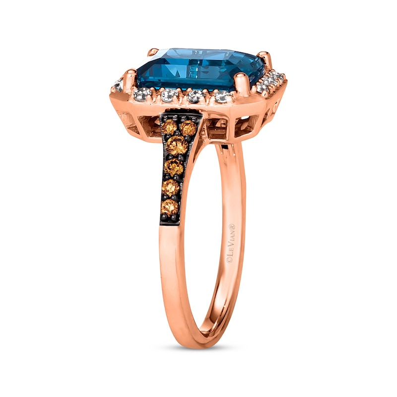 Main Image 2 of Le Vian® Emerald-Cut Deep Sea Blue Topaz™ and 0.30 CT. T.W. Diamond Octagon Frame Ring in 14K Strawberry Gold®