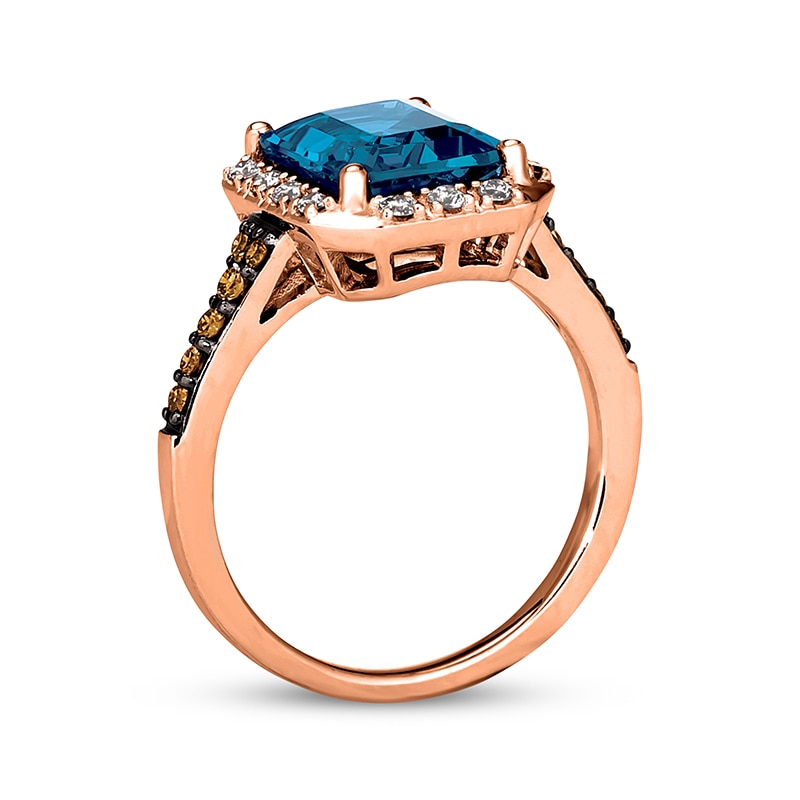Main Image 3 of Le Vian® Emerald-Cut Deep Sea Blue Topaz™ and 0.30 CT. T.W. Diamond Octagon Frame Ring in 14K Strawberry Gold®