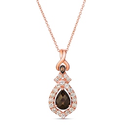 Le Vian® Faceted Pear-Shaped Chocolate Quartz™ and 0.50 CT. T.W. Diamond Ornate Frame Pendant in 14K Strawberry Gold™