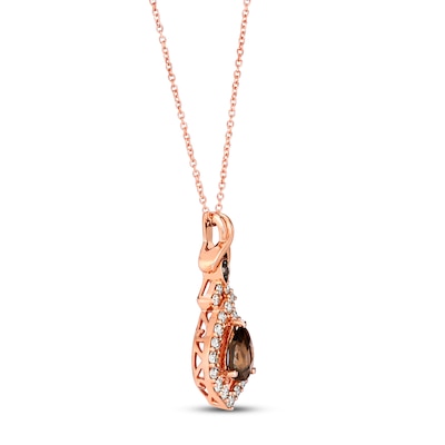 Le Vian® Faceted Pear-Shaped Chocolate Quartz™ and 0.50 CT. T.W. Diamond Ornate Frame Pendant in 14K Strawberry Gold™