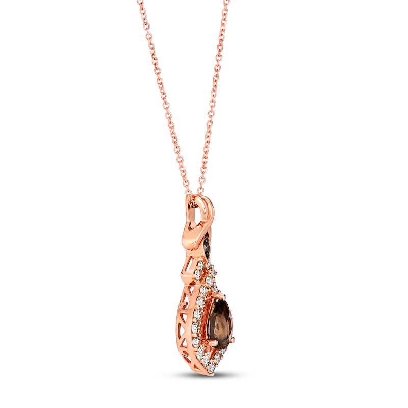 Le Vian® Faceted Pear-Shaped Chocolate Quartz™ and 0.50 CT. T.W. Diamond Ornate Frame Pendant in 14K Strawberry Gold™