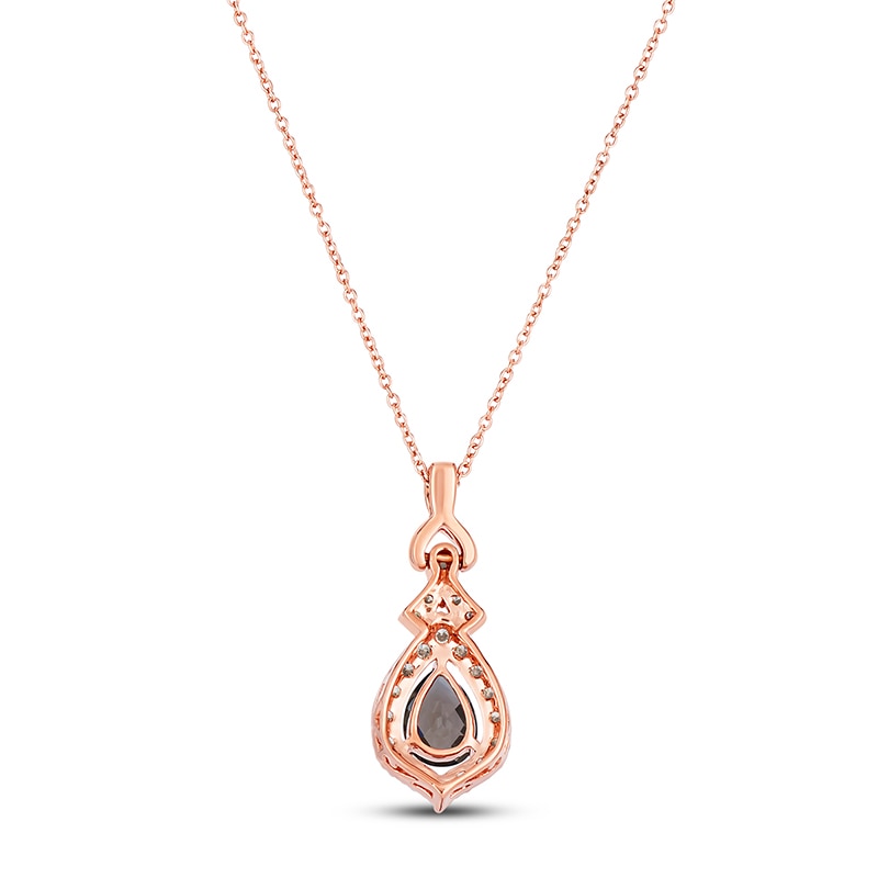 Le Vian® Faceted Pear-Shaped Chocolate Quartz™ and 0.50 CT. T.W. Diamond Ornate Frame Pendant in 14K Strawberry Gold™