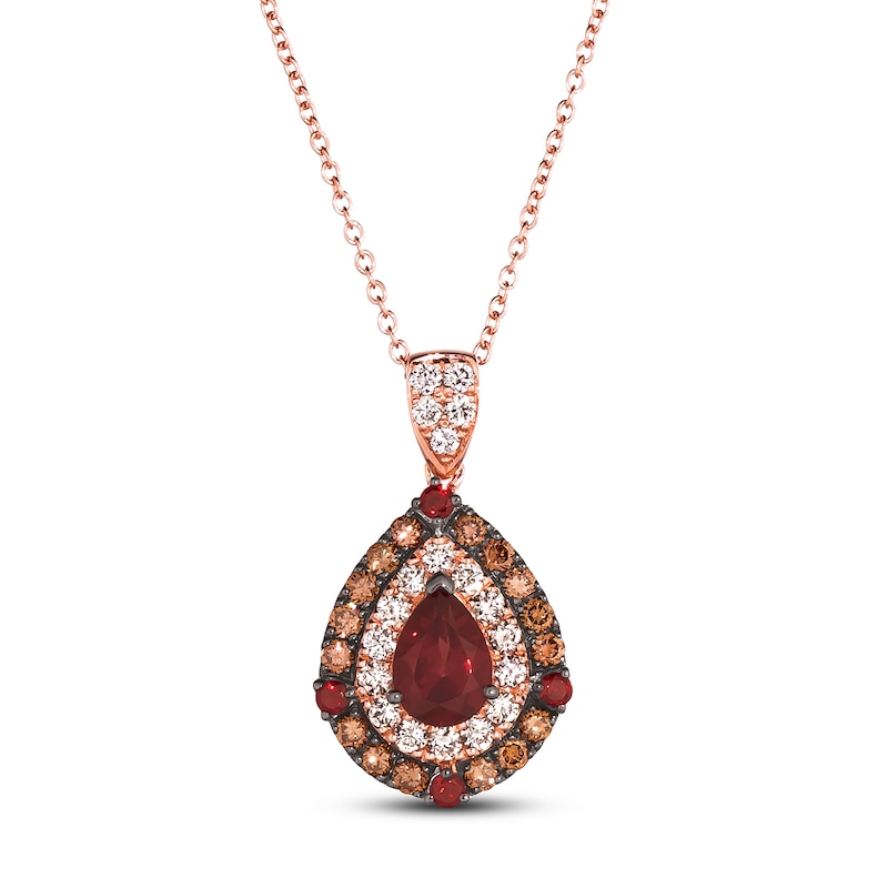 Le Vian® Pear-Shaped Pomegranate Garnet™ and 0.60 CT. T.W. Diamond Teardrop Pendant in 14K Strawberry Gold™|Peoples Jewellers