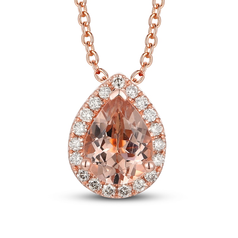 Le Vian® Pear-Shaped Peach Morganite™ and 0.10 CT. T.W. Diamond Frame Pendant in 14K Strawberry Gold™|Peoples Jewellers