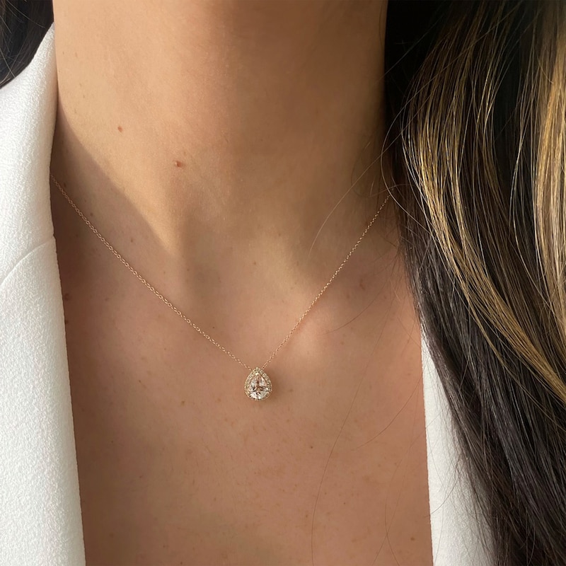 Main Image 2 of Le Vian® Pear-Shaped Peach Morganite™ and 0.10 CT. T.W. Diamond Frame Pendant in 14K Strawberry Gold™