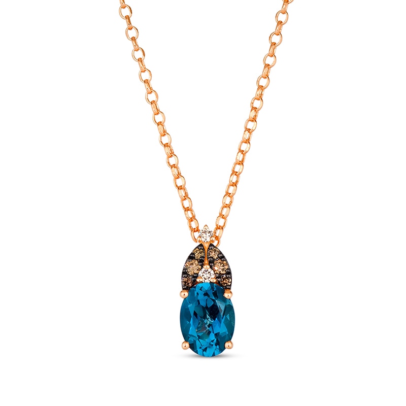 Main Image 1 of Le Vian® Oval Deep Sea Blue Topaz™ and 0.10 CT. T.W. Diamond Pendant in 14K Strawberry Gold®