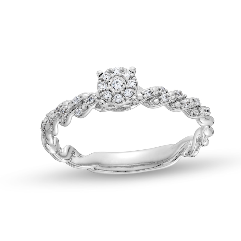 Main Image 1 of Circle of Gratitude® Collection 0.10 CT. T.W. Diamond Frame Braided Shank Ring in 10K White Gold