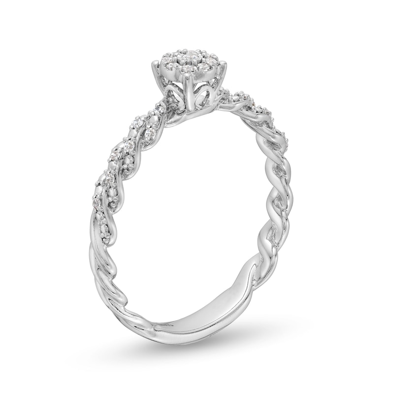 Main Image 3 of Circle of Gratitude® Collection 0.10 CT. T.W. Diamond Frame Braided Shank Ring in 10K White Gold