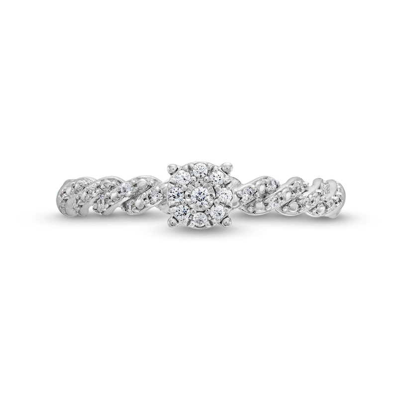 Main Image 4 of Circle of Gratitude® Collection 0.10 CT. T.W. Diamond Frame Braided Shank Ring in 10K White Gold