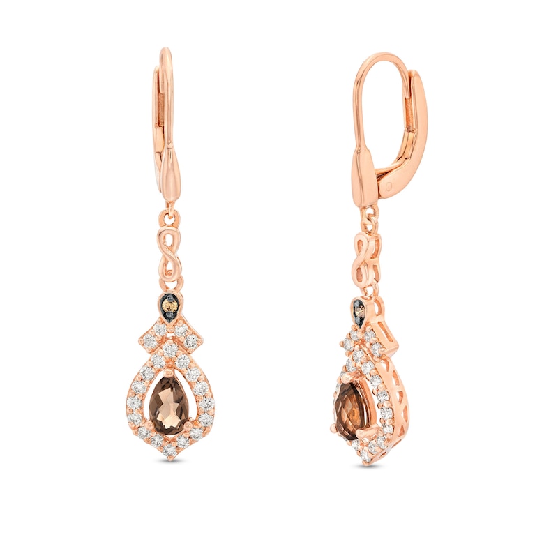 Le Vian® Pear-Shaped Chocolate Quartz™ and 0.60 CT. T.W. Diamond Ornate Frame Drop Earrings in 14K Strawberry Gold™|Peoples Jewellers