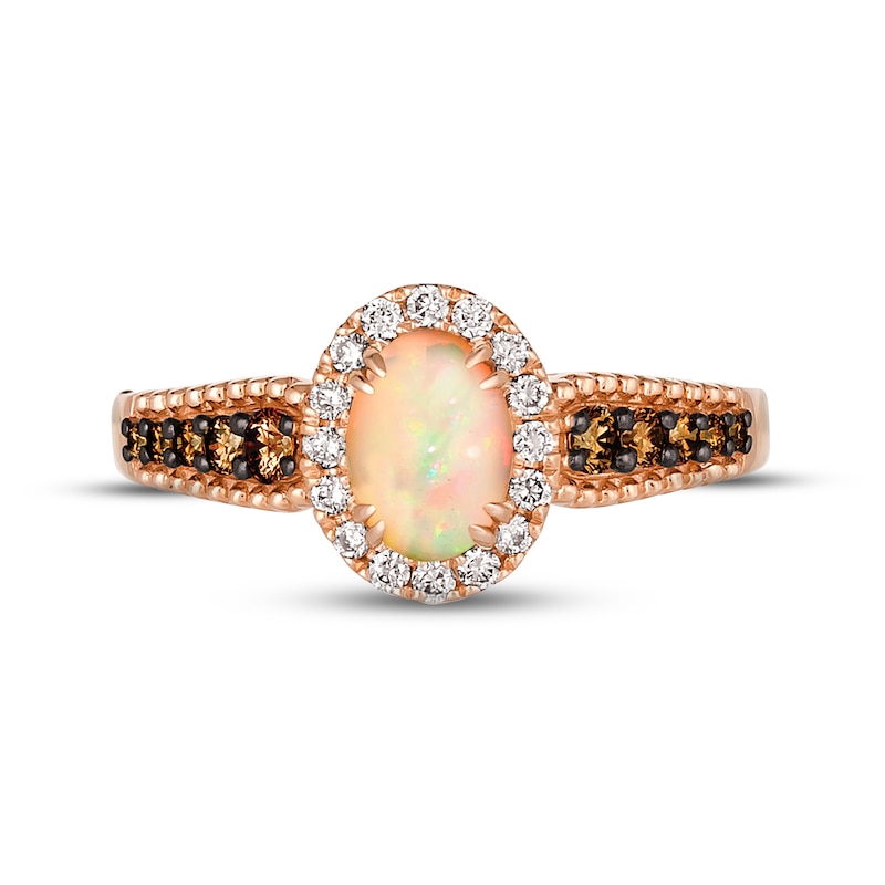 Main Image 4 of Le Vian® Oval Neapolitan Opal™ and 0.30 CT. T.W. Diamond Frame Ring in 14K Strawberry Gold™