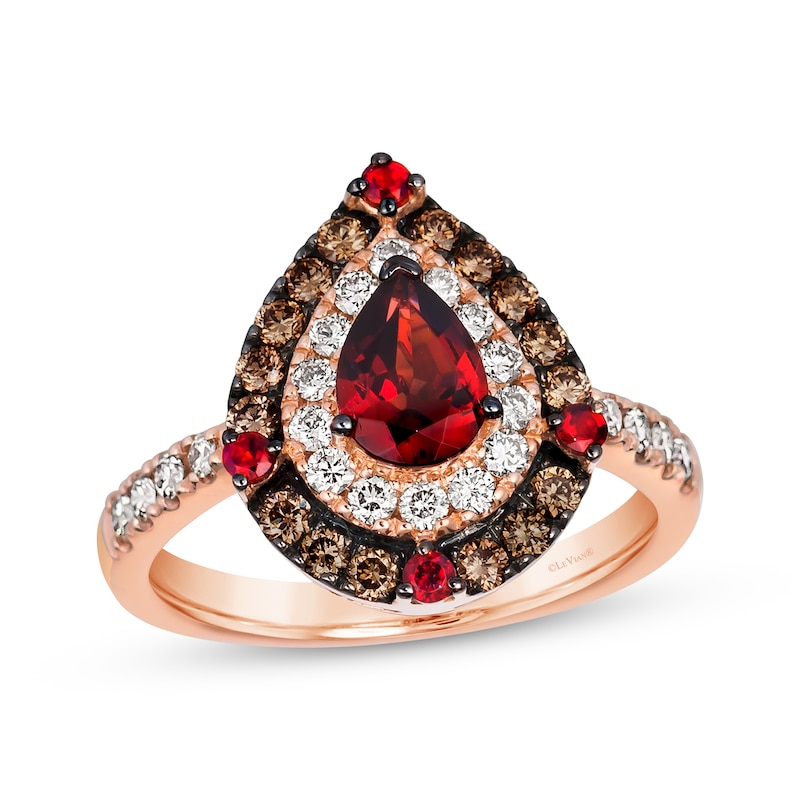 Le Vian® Pear-Shaped Pomegranate Garnet™ and 0.70 CT. T.W. Diamond Teardrop Ring in 14K Strawberry Gold™|Peoples Jewellers