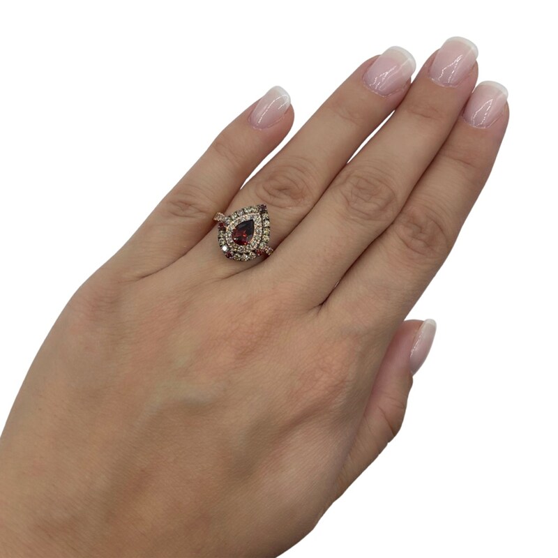 Main Image 4 of Le Vian® Pear-Shaped Pomegranate Garnet™ and 0.70 CT. T.W. Diamond Teardrop Ring in 14K Strawberry Gold™