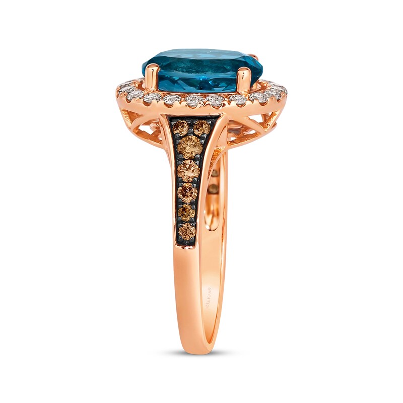 Main Image 2 of Le Vian® Oval Deep Sea Blue Topaz™ and 0.50 CT. T.W. Diamond Frame Ring in 14K Strawberry Gold®