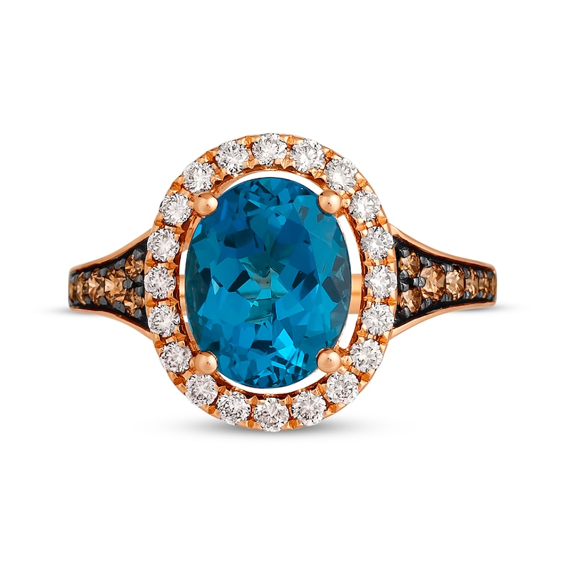 Main Image 4 of Le Vian® Oval Deep Sea Blue Topaz™ and 0.50 CT. T.W. Diamond Frame Ring in 14K Strawberry Gold®