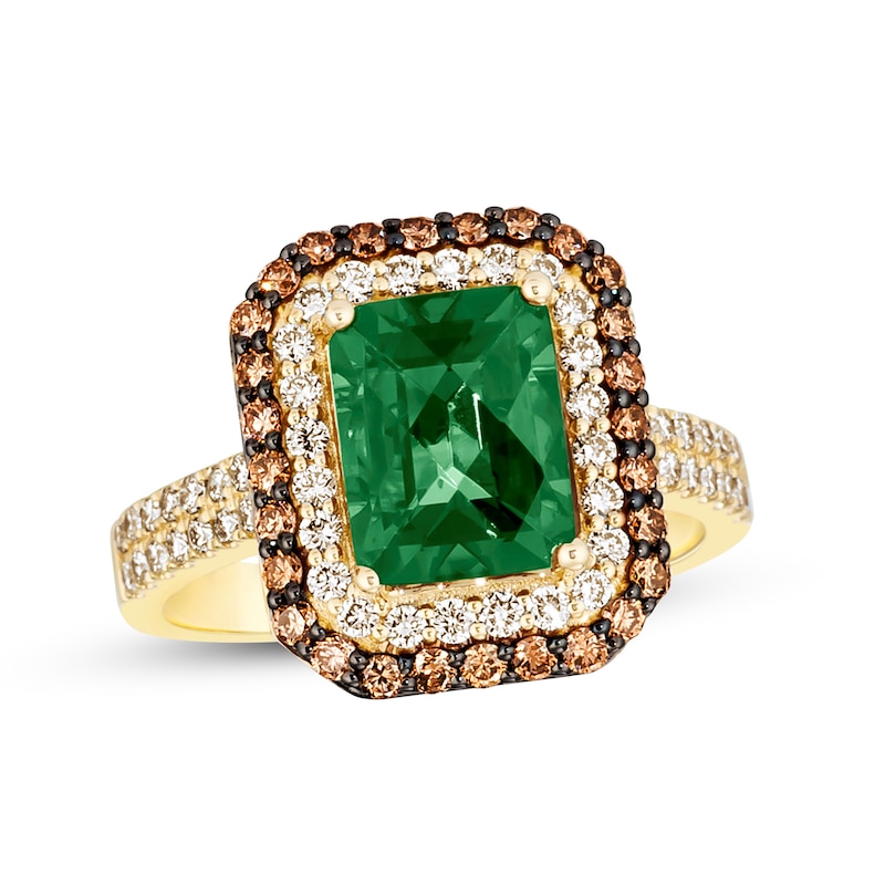 Main Image 1 of Le Vian® Emerald-Cut Costa Smeralda Emerald™ and 0.80 CT. T.W. Diamond Frame Ring in 14K Honey Gold™