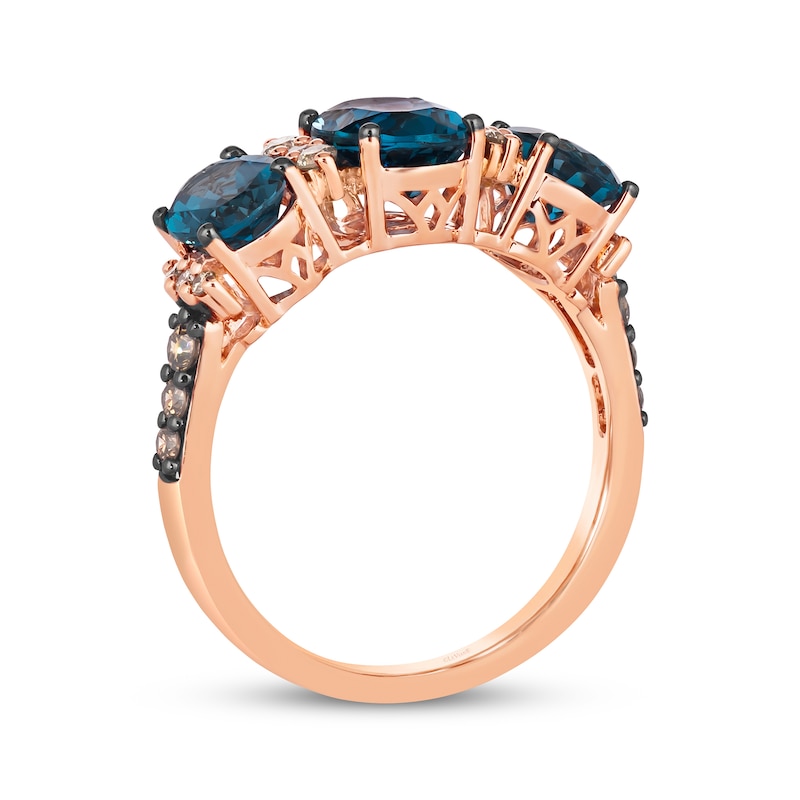 Main Image 3 of Le Vian® Oval Deep Sea Blue Topaz™ and 0.25 CT. T.W. Diamond Three Stone Ring in 14K Strawberry Gold®