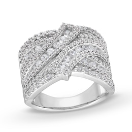 1.50 CT. T.W. Certified Lab-Created Diamond Bypass Multi-Row Ring in 10K White Gold (I/SI2)