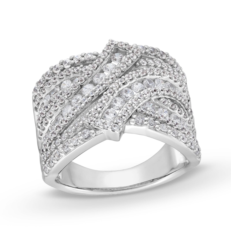 Main Image 1 of 1.50 CT. T.W. Certified Lab-Grown Diamond Bypass Multi-Row Ring in 10K White Gold (I/SI2)