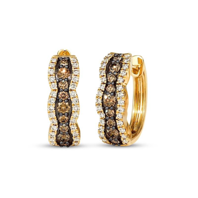 Le Vian® 1.00 CT. T.W. Chocolate Diamond® and Nude Diamond™ Edge Scallop Hoop Earrings in 14K Honey Gold™