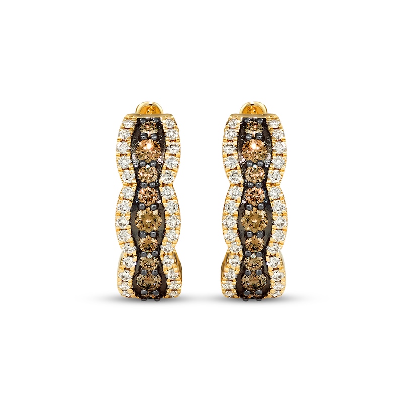 Main Image 2 of Le Vian® 1.00 CT. T.W. Chocolate Diamond® and Nude Diamond™ Edge Scallop Hoop Earrings in 14K Honey Gold™