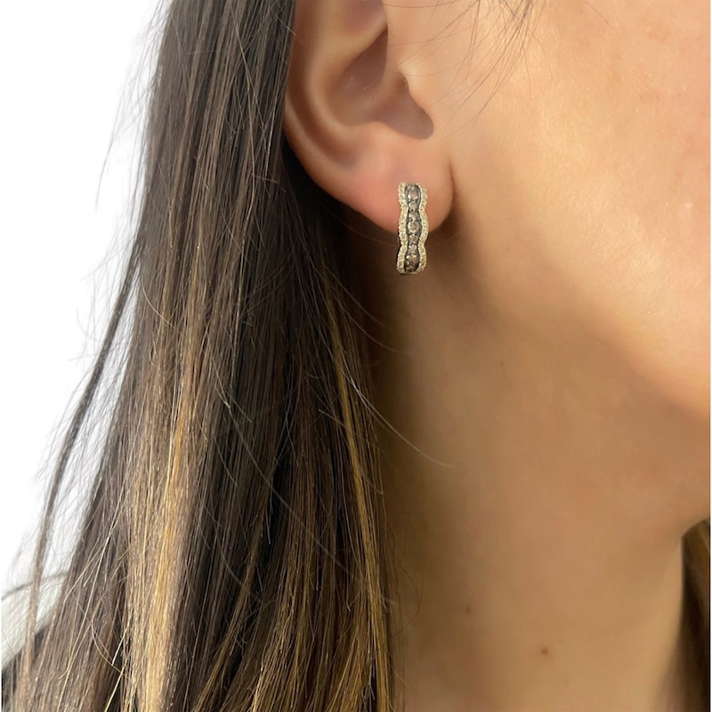 Main Image 3 of Le Vian® 1.00 CT. T.W. Chocolate Diamond® and Nude Diamond™ Edge Scallop Hoop Earrings in 14K Honey Gold™