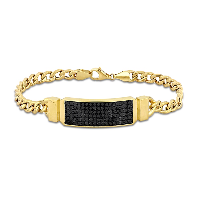 Eternally Bonded Men's 1.63 CT. T.W. Black Diamond I.D. Curb Chain Bracelet in 14K Gold|Peoples Jewellers