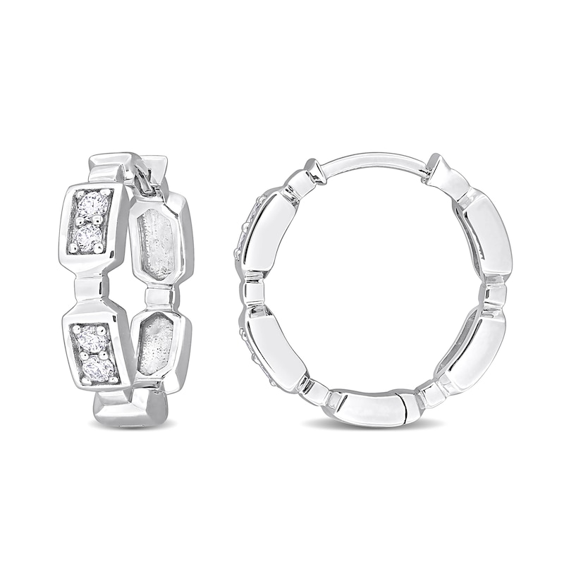 Eternally Bonded Men's 0.16 CT. T.W. Diamond Endless Bottle with Cap 12.0mm Hoop Earrings in 14K White Gold|Peoples Jewellers