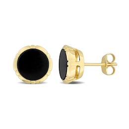 Eternally Bonded 8.0mm Onyx Button Stud Earrings in 14K Gold
