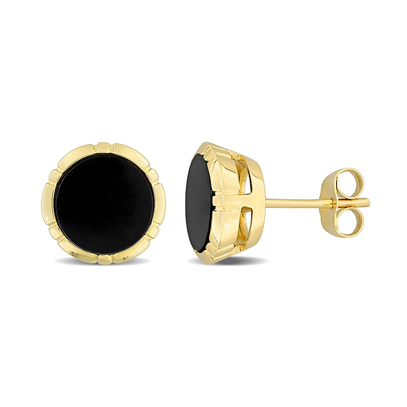 Eternally Bonded Men's 8.0mm Onyx Button Stud Earrings in 14K Gold|Peoples Jewellers