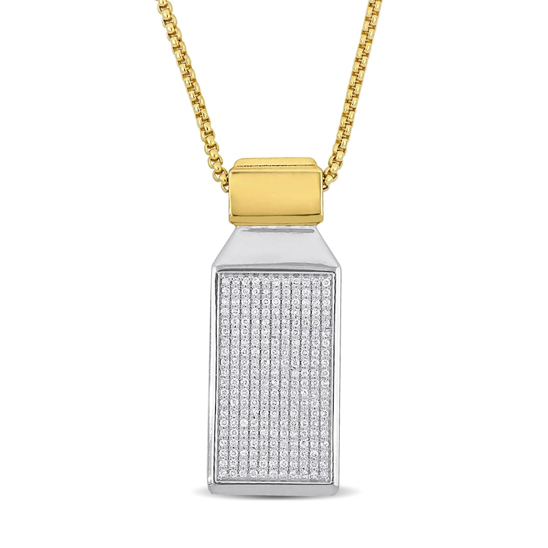Main Image 1 of Eternally Bonded Men's 0.88 CT. T.W. Diamond Rectangle Bottle with Cap Pendant in 14K Two-Tone Gold