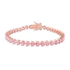 5.0mm Heart-Shaped Pink Lab-Created Sapphire Sideways Line Bracelet in Sterling Silver with Rose Gold Flash Plate - 7.5"