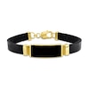 Thumbnail Image 1 of Eternally Bonded Men's Sideways Rectangle Onyx Collar Leather Bracelet in Sterling Silver with Yellow Flash Plate - 9.0"