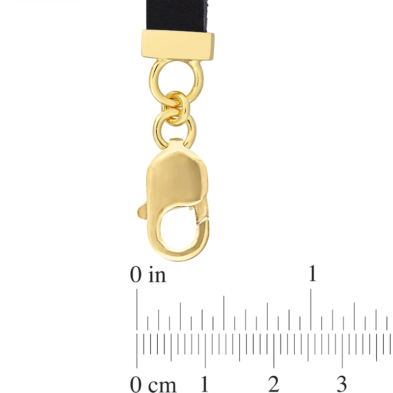 Main Image 2 of Eternally Bonded Men's Sideways Rectangle Onyx Collar Leather Bracelet in Sterling Silver with Yellow Flash Plate - 9.0"