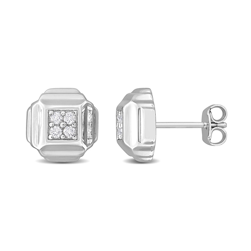 Main Image 1 of Eternally Bonded Men's 0.19 CT. T.W. Diamond Tiered Square Stud Earrings in Sterling Silver