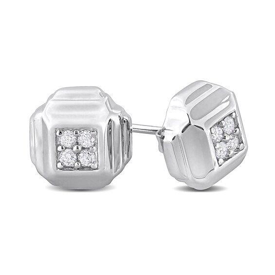 Eternally Bonded Men's 0.19 CT. T.W. Diamond Tiered Square Stud Earrings in Sterling Silver