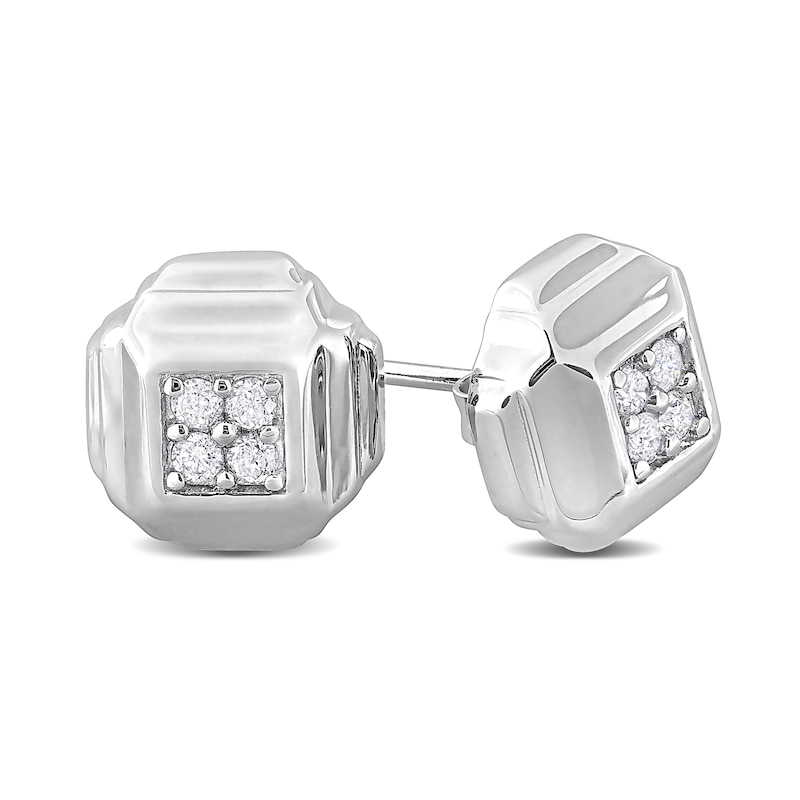 Main Image 2 of Eternally Bonded Men's 0.19 CT. T.W. Diamond Tiered Square Stud Earrings in Sterling Silver